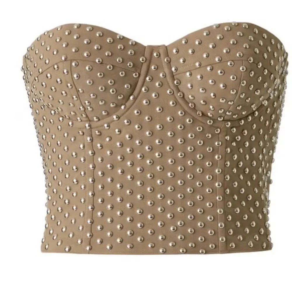 Rokh for H & M Studded Tan Bustier Top Size S NWT